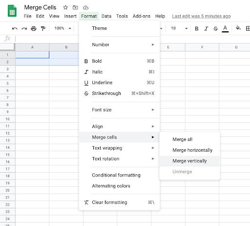 Merge vertically in Google Sheets