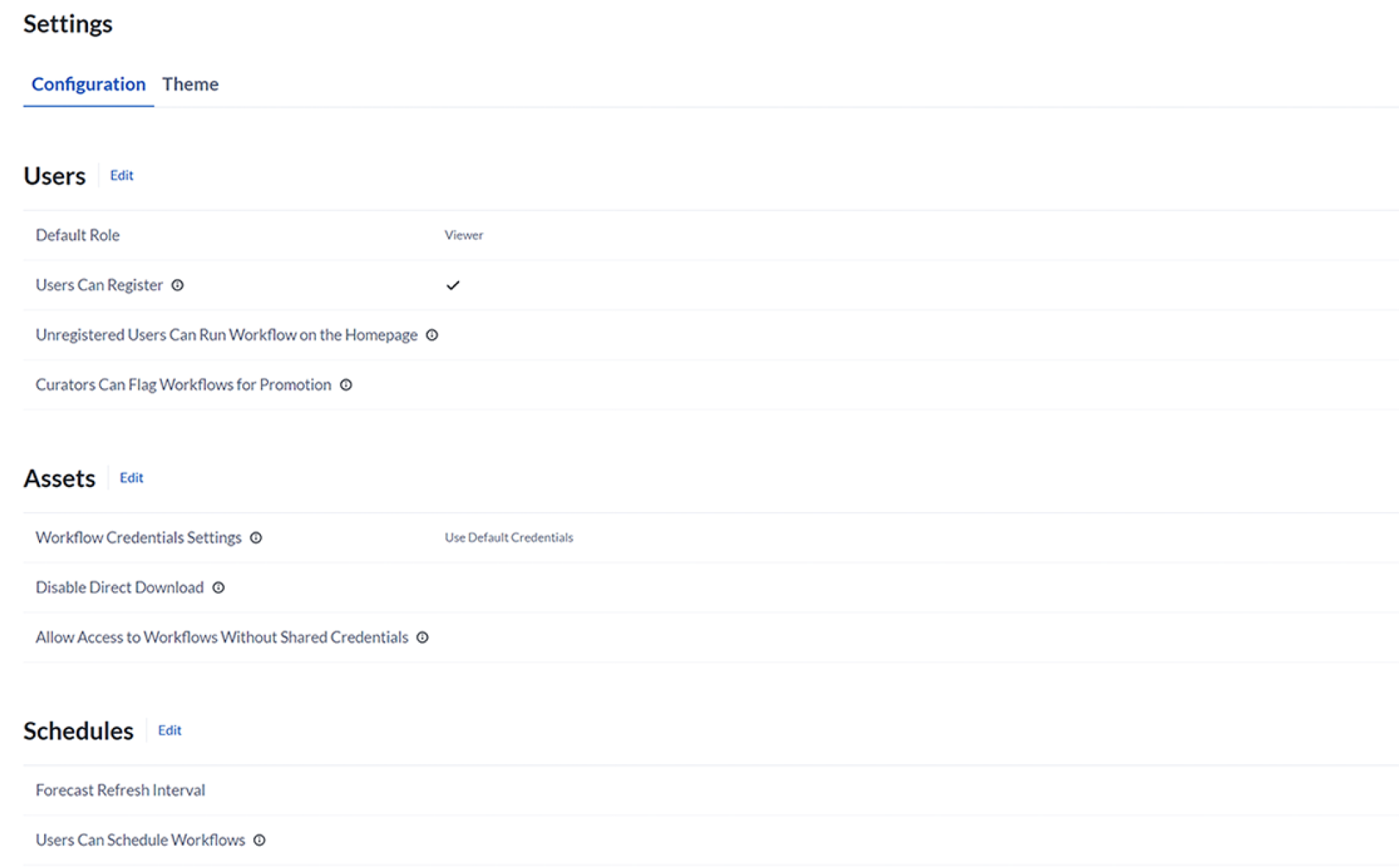 Server 1. Paramètres d'administration