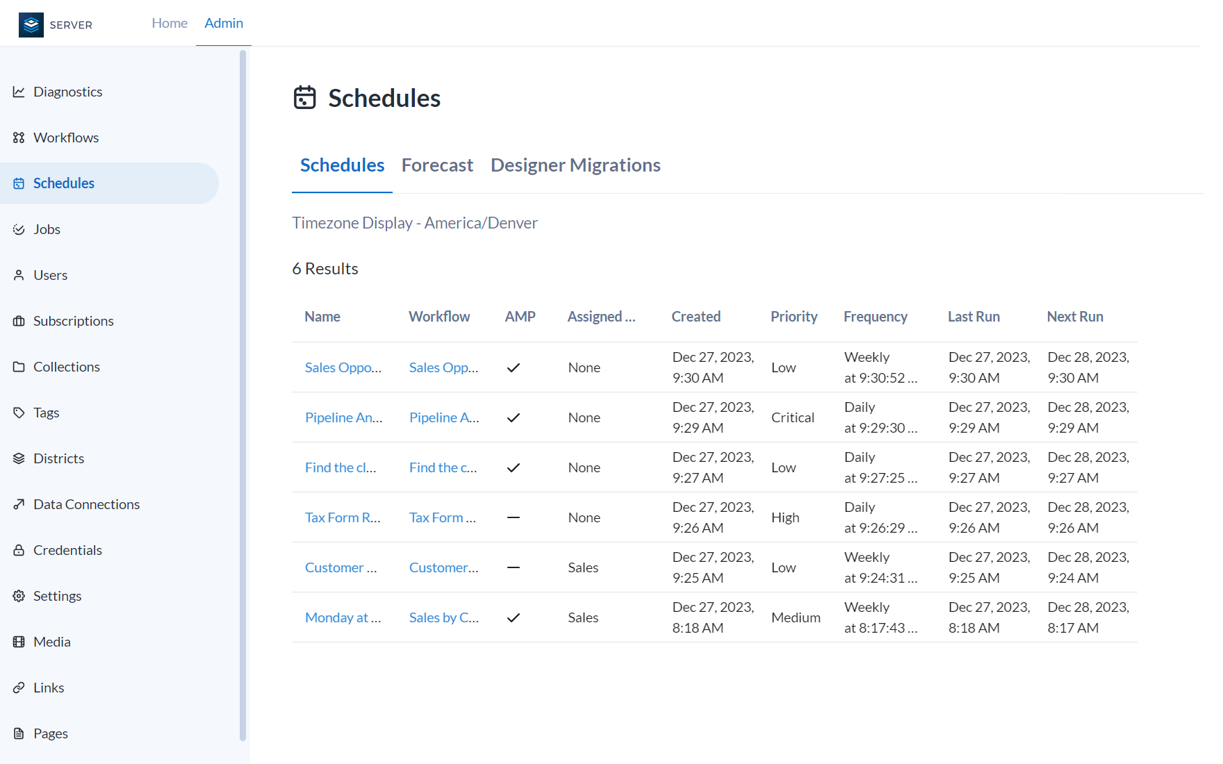 Server 2. Planifications