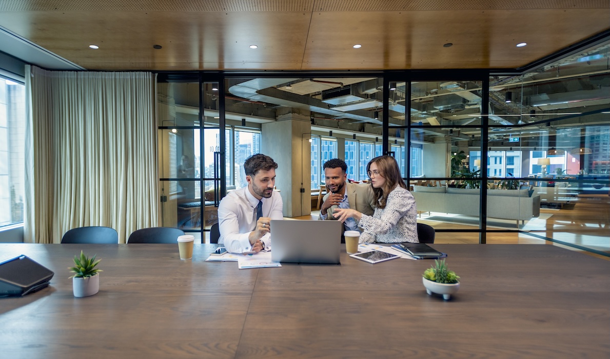 Geschäftskollegen in einem Meeting oder Finanzberater oder Anwalt mit mehreren Erklärungsoptionen.